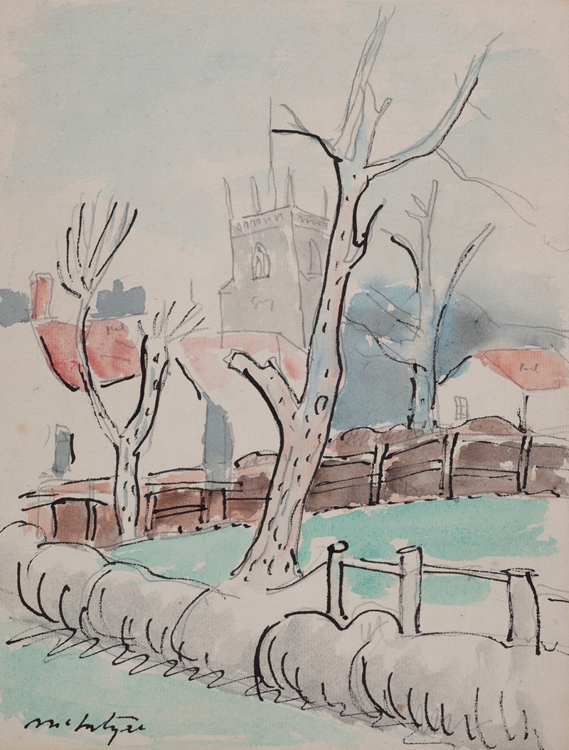 Raymond McIntyre - Trees and church tower