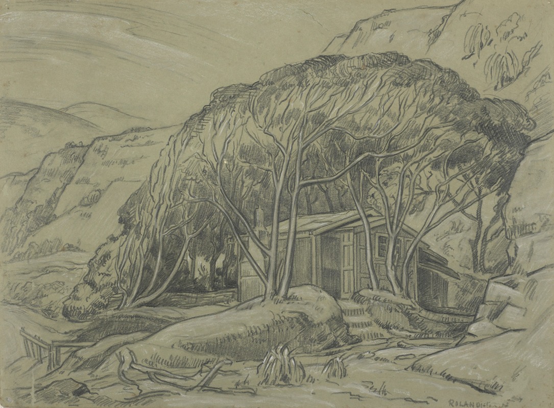 Roland Hipkins - Untitled (landscape with shed and trees)