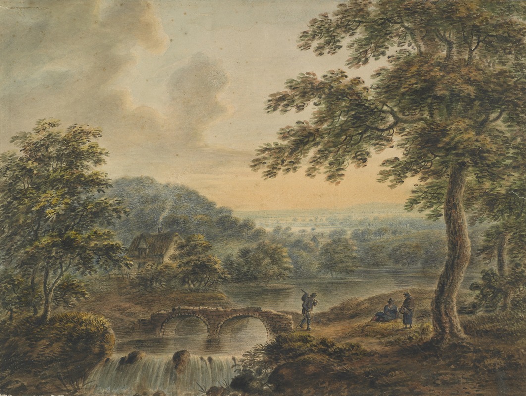 Thomas Walmsley - Landscape with bridge and waterfall