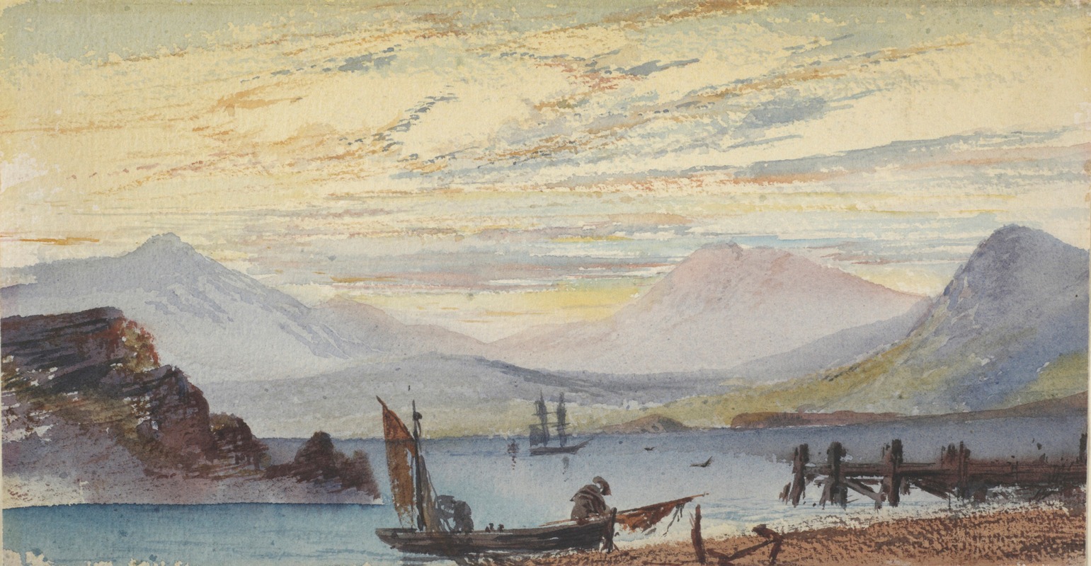 William Mathew Hodgkins - View from Maori Kaik, looking up Otago Harbour