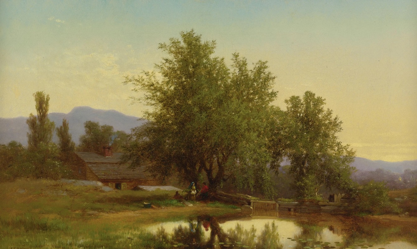 Albert Fitch Bellows - Landscape with Pond, Barn and Figures