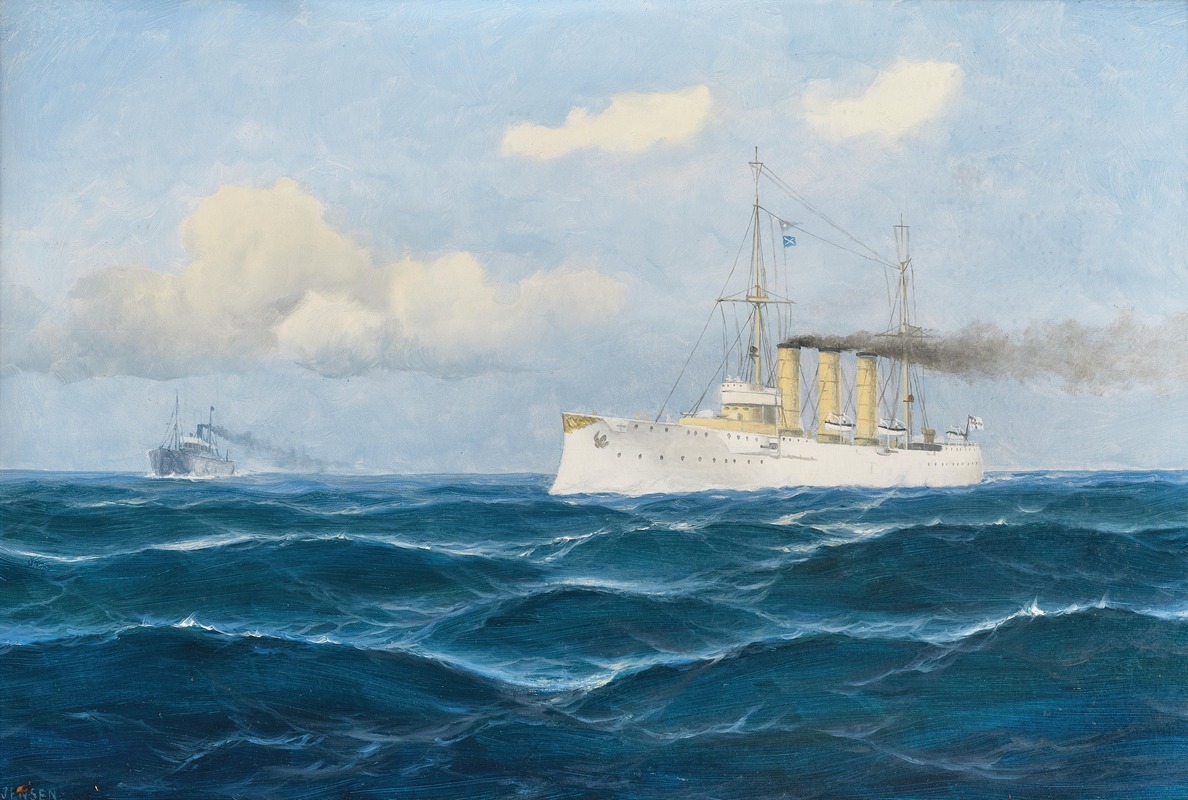 Max Jensen - The cruiser ‘Nürnberg’ gives the order to stop to a merchant ship by flag signals
