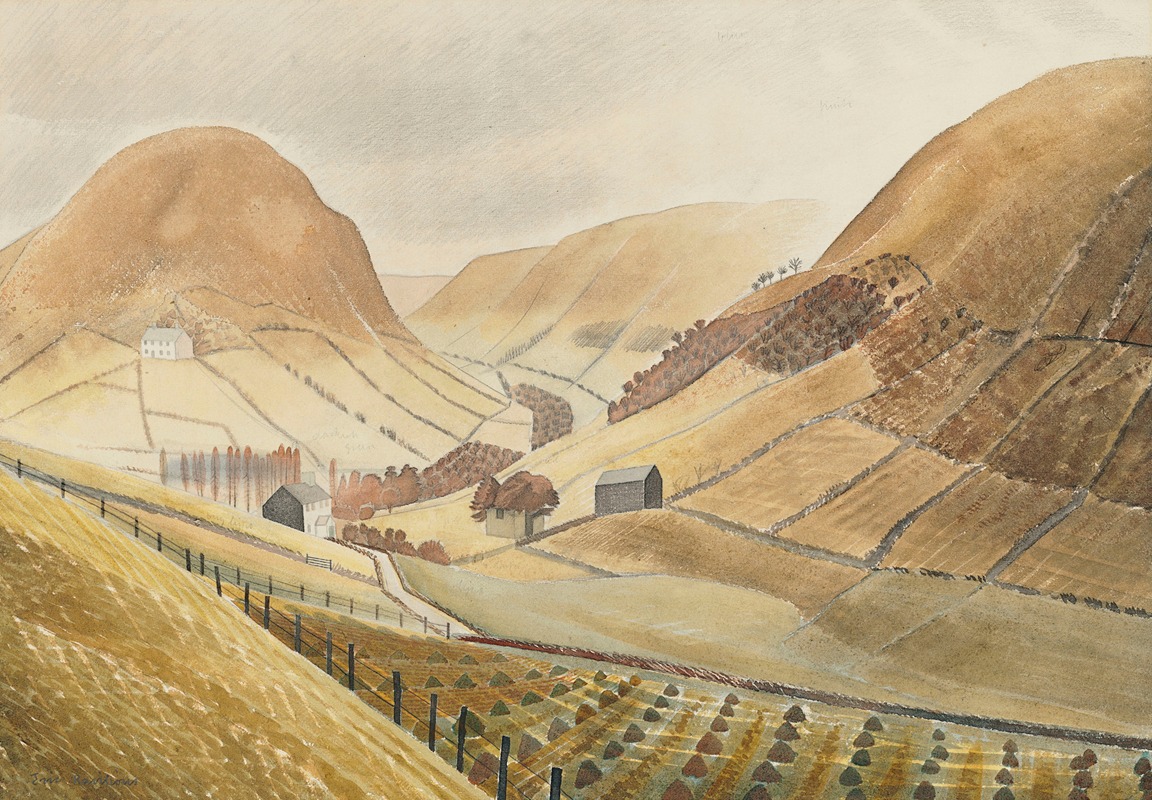 Eric Ravilious - Corn Stooks and Farmsteads – Hill Farm, Capel-yffin, Wales