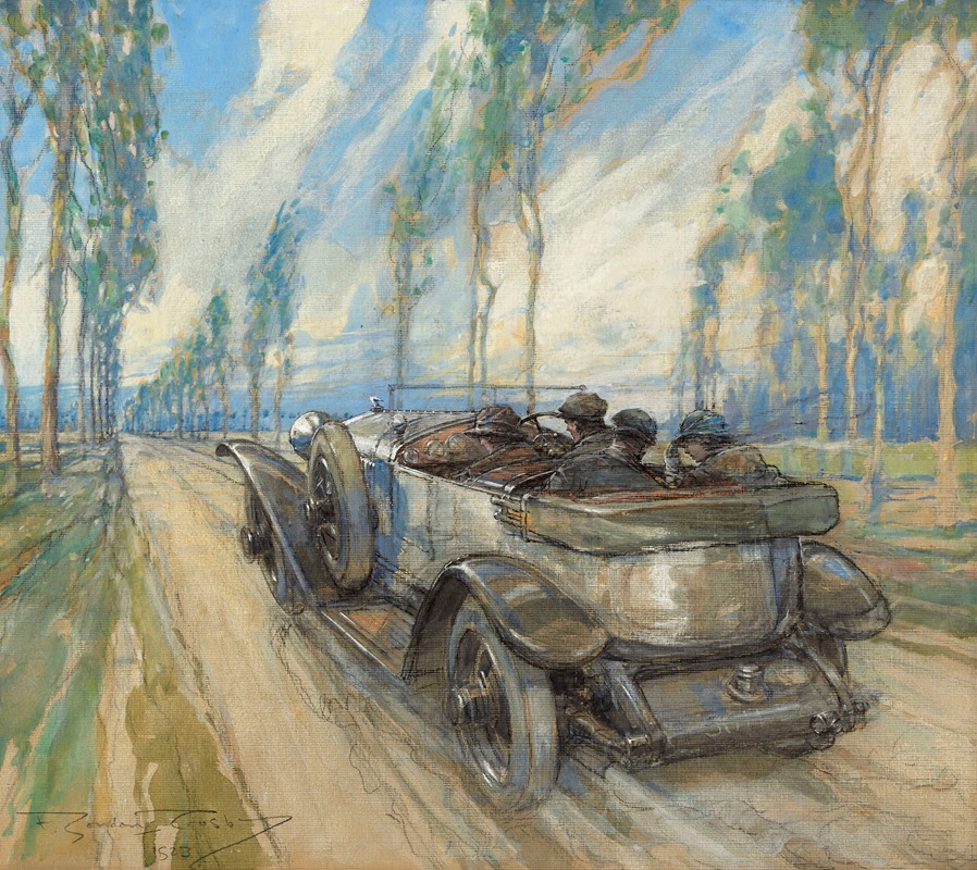 Frederick Gordon Crosby - A Hispano-Suiza in a cypress avenue