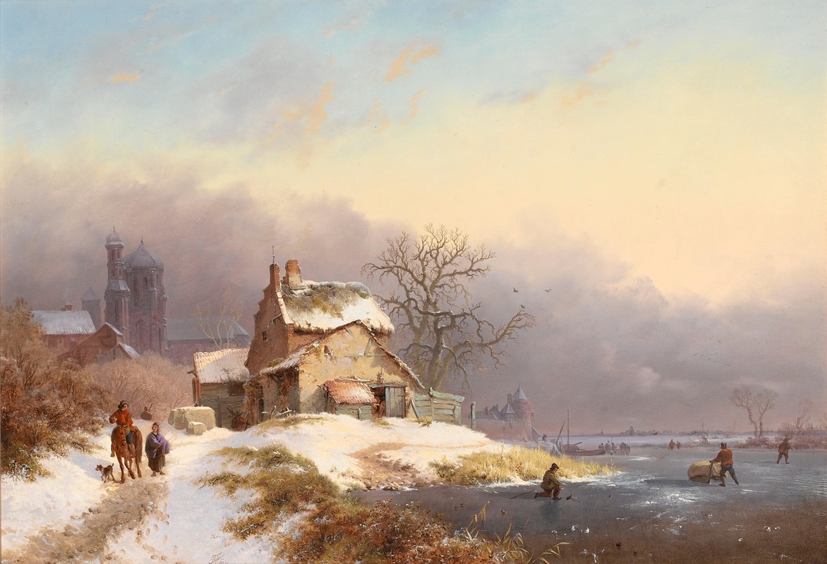Frederik Marinus Kruseman - Villagers by a frozen river