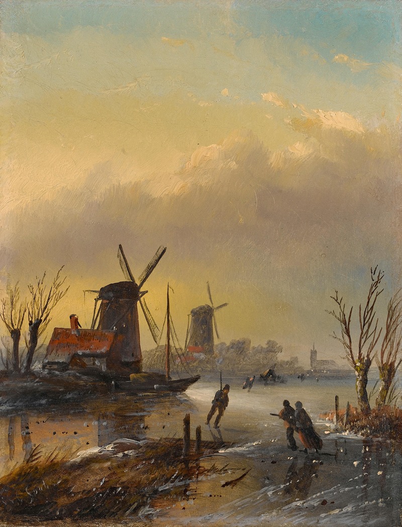 Jan Jacob Coenraad Spohler - Figures on a Dutch frozen waterway