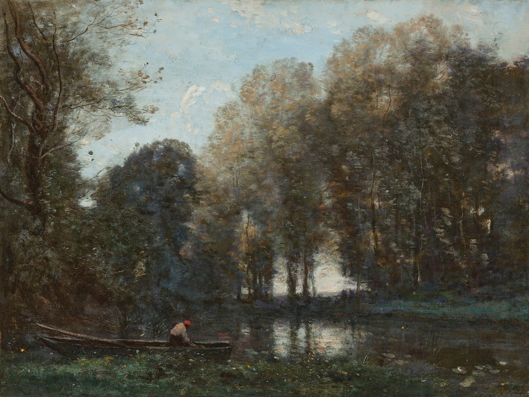 Jean-Baptiste-Camille Corot - Pêcheur amarré sur la rive verte
