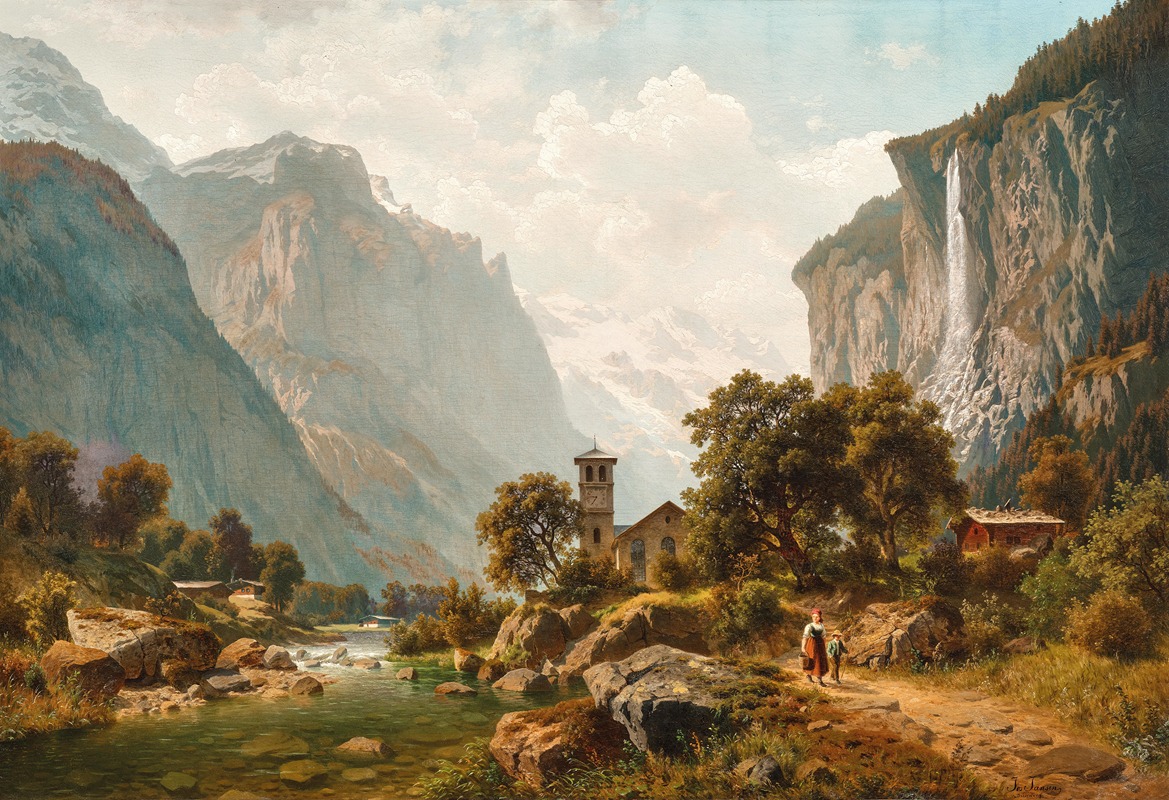 Johann Joseph Jansen - A view of Lauterbrunnen and Staubbach Falls, Switzerland