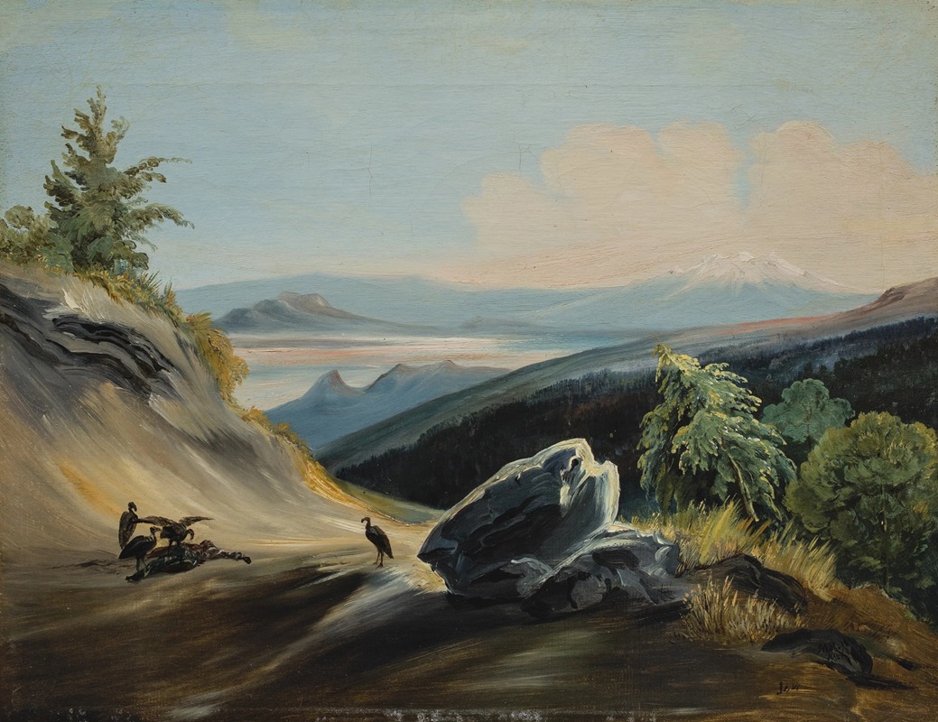 Johann Moritz Rugendas - Paisaje de sendero con el Iztaccíhuatl en la lejanía