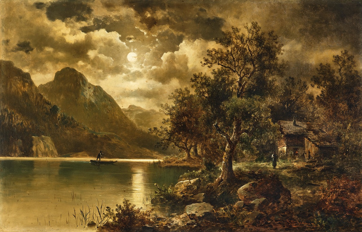 Josef Thoma - A moonlit night on the lakeside