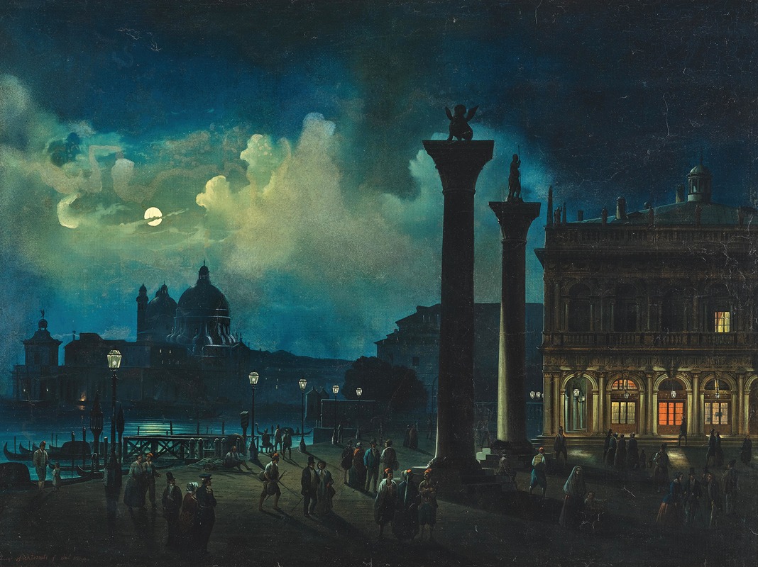 Luigi Bartezago - Venice, a view of Santa Maria Salute in moonlight