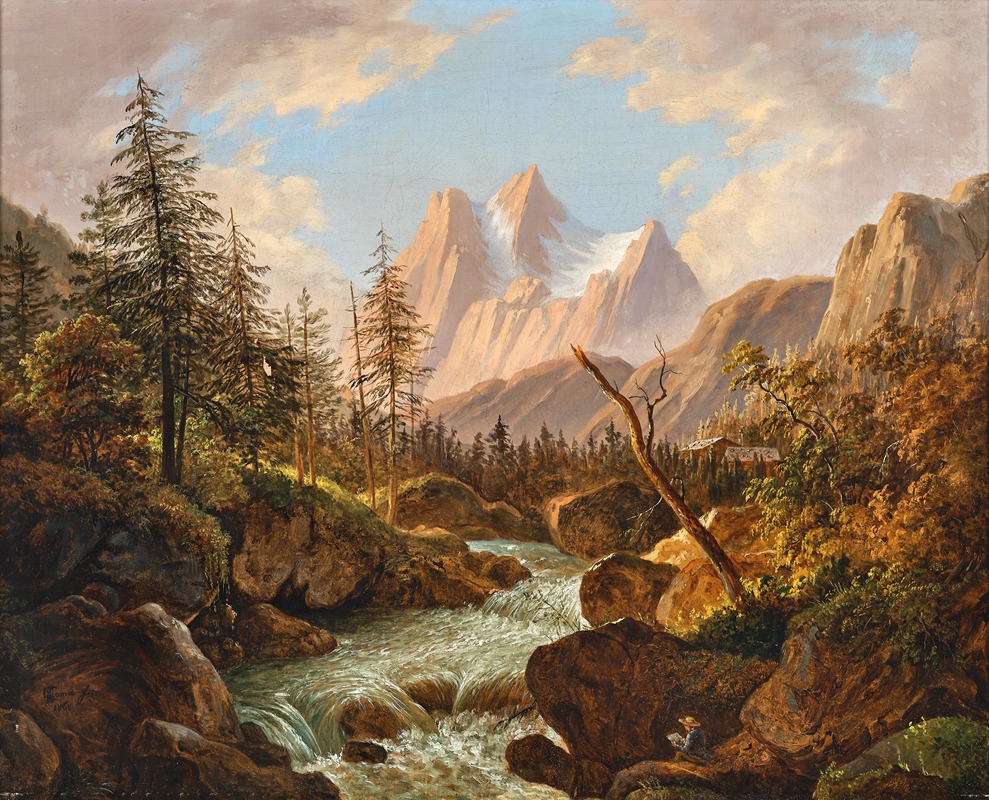 Matthias Rudolf Toma - A painter by a mountain stream