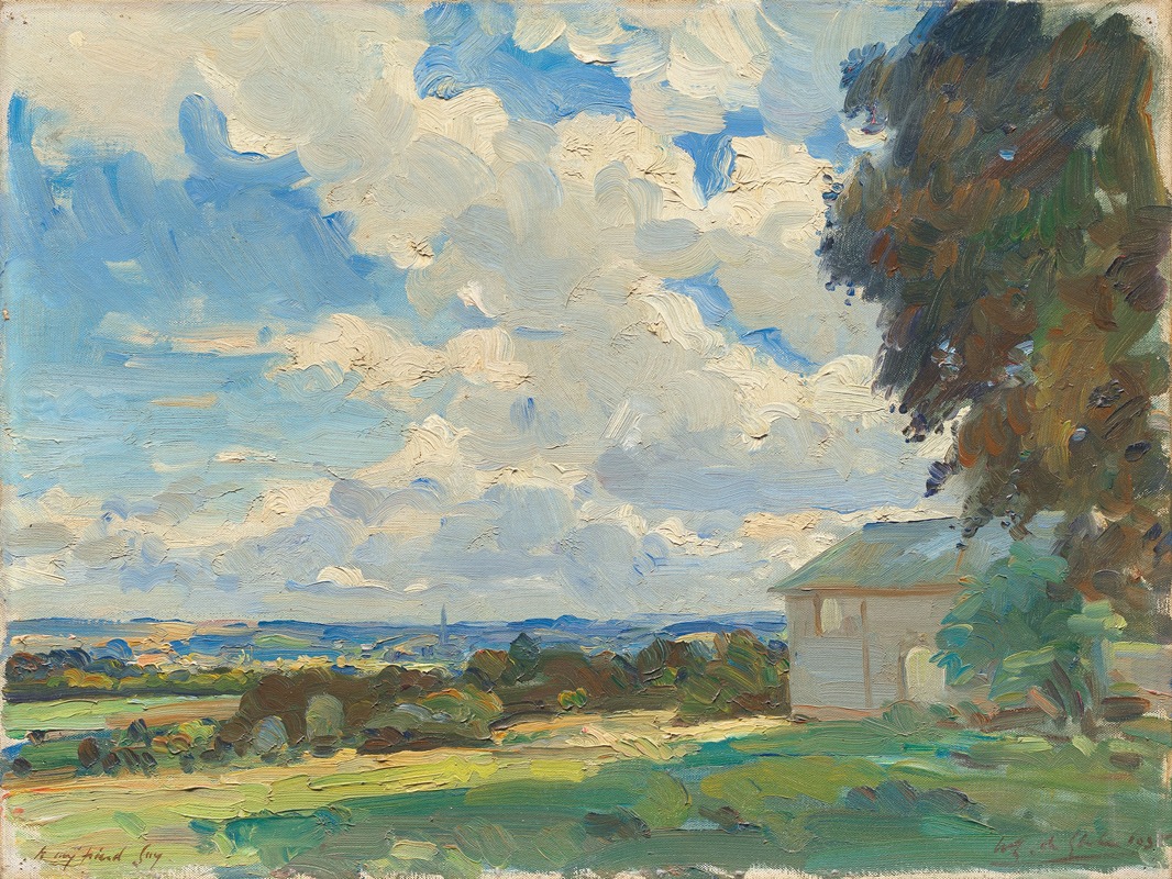 Wilfrid Gabriel de Glehn - Salisbury cathedral from a field above Wilton