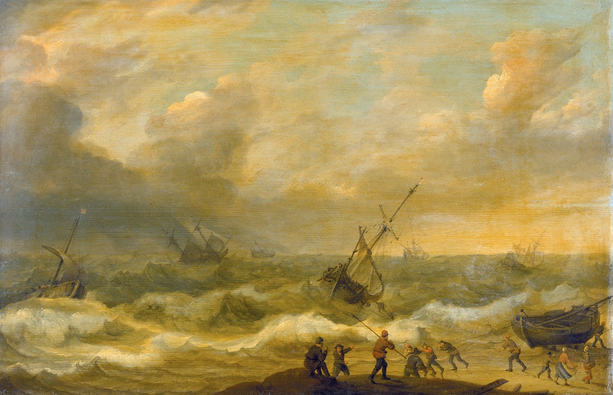 Adam Willaerts - Stormy Sea with many Ships