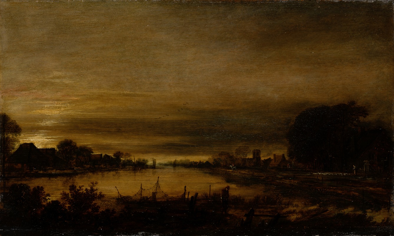 Aert van der Neer - Landscape with Canal at Dusk