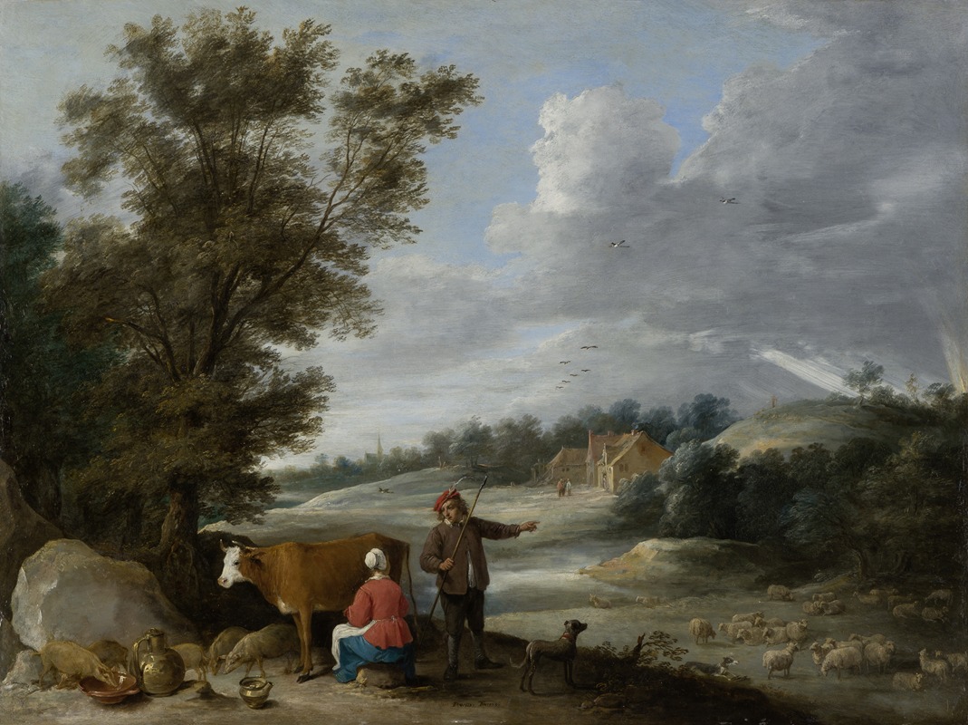 David Teniers The Younger - Landscape with Milkmaid and Shepherd