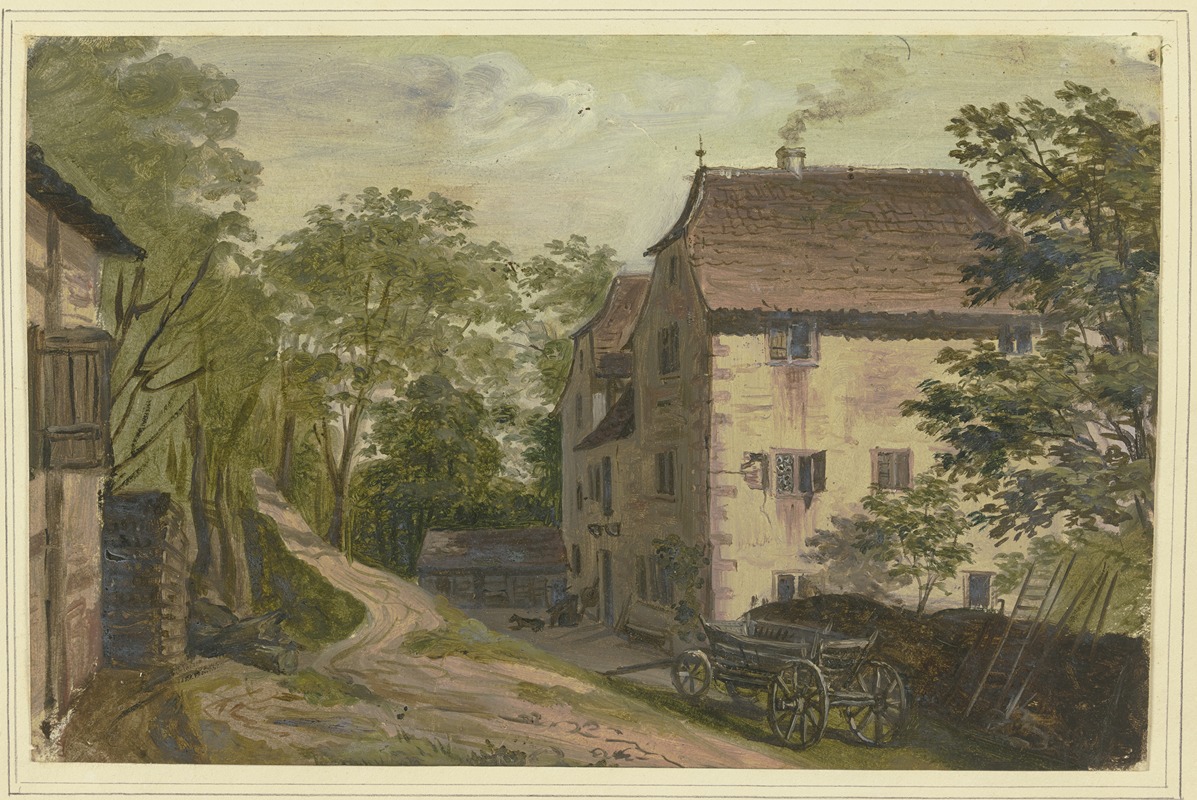 Friedrich Mosbrugger - Manor house, a carriage in front