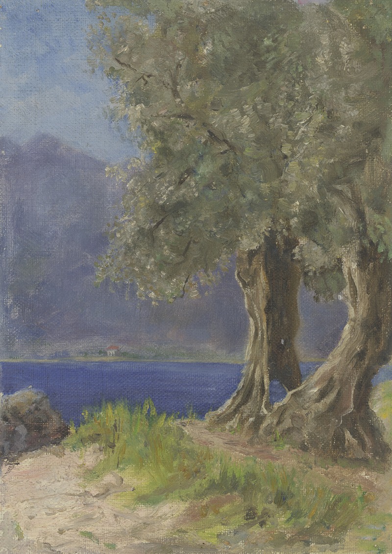 Fritz Hauck - Olivenbaumgruppe an einem italienischen See