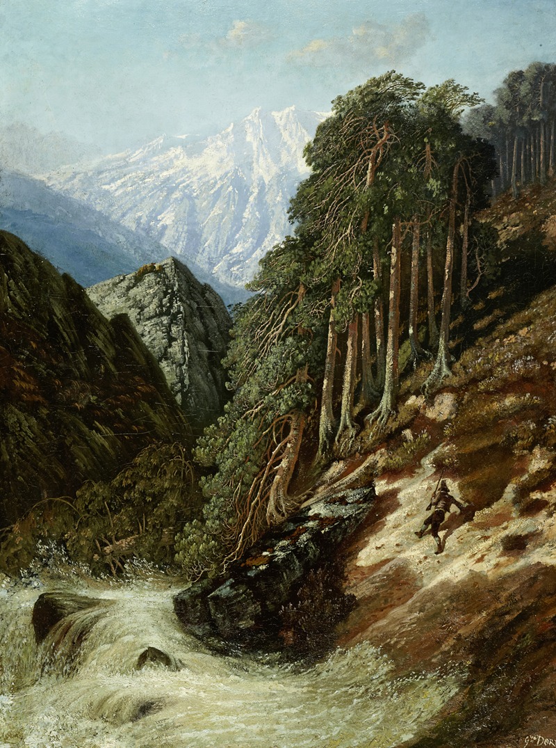 Gustave Doré - Alpine Landschaft mit Wildbach