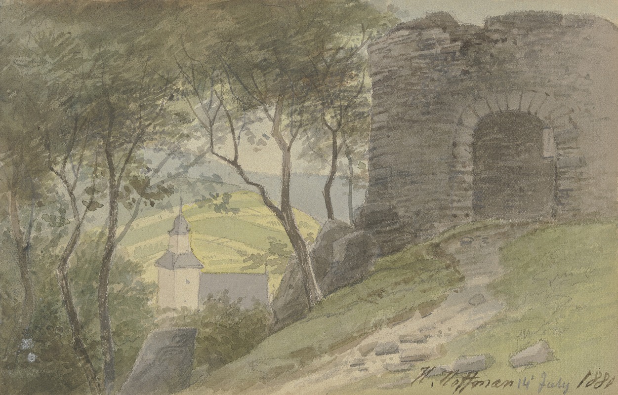 Heinrich Adolf Valentin Hoffmann - Falkenstein, Ansicht der Ruine mit der Kirche im Tal