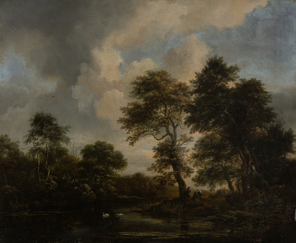 Jacob van Ruisdael - Forest Lake with two Swans