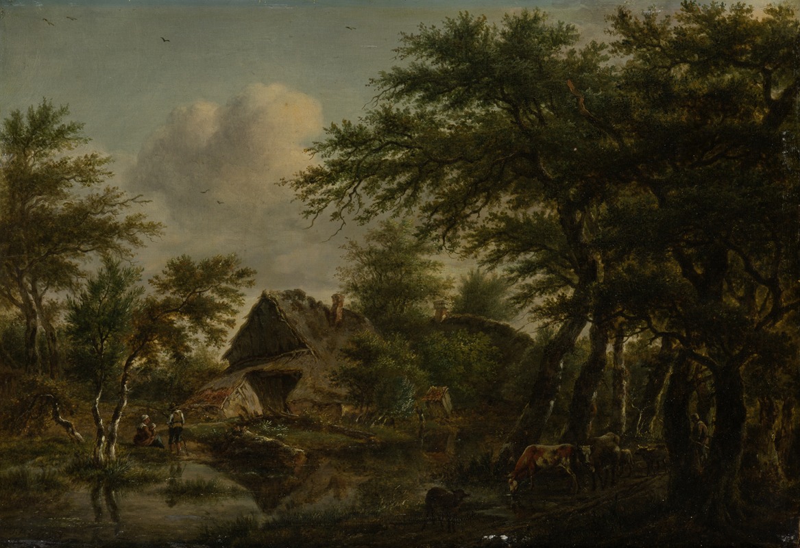 Jan Hulswit - Landscape with Farm Amidst Trees