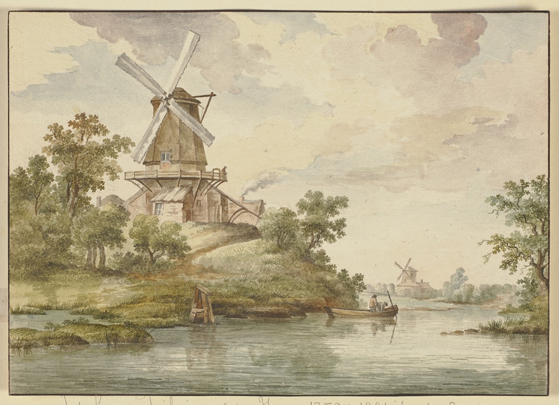 Jean George Teissier - Kleiner Fluß, an dessen Ufer zwei Windmühlen