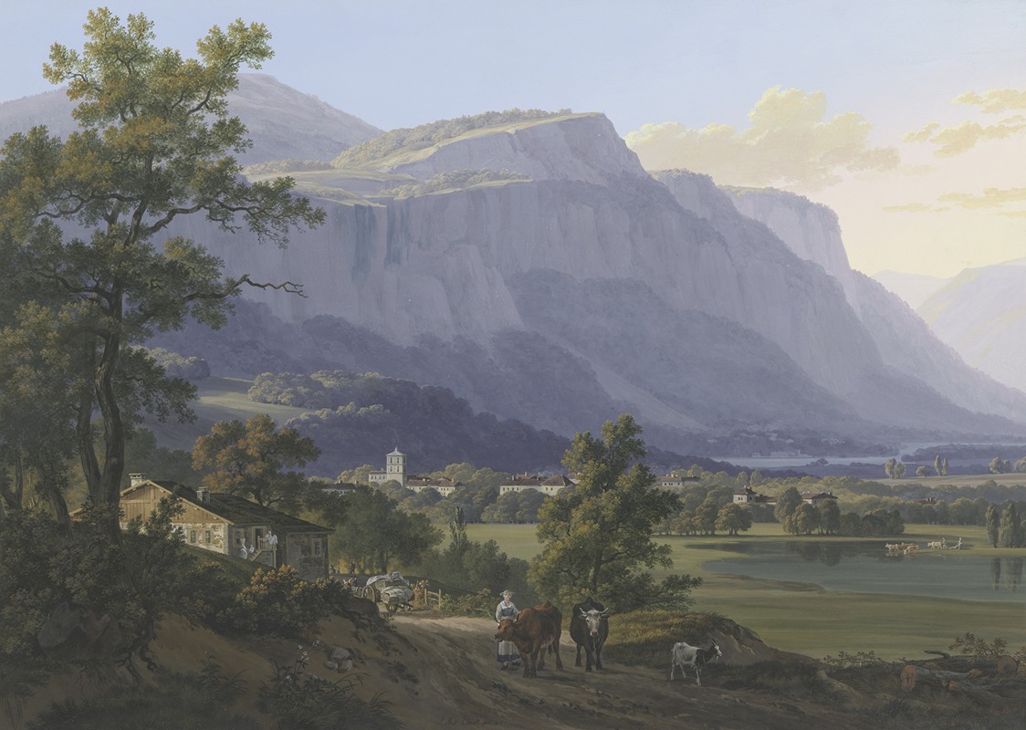 Jean-Antoine Linck - Vue de la ville de St. Jeoire à 5. lieus de Genève, et des Montagnes de Machily, et Fausigny