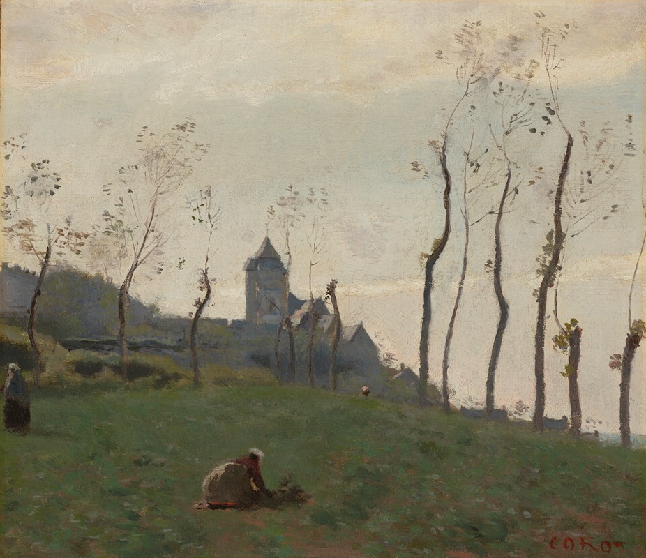 Jean-Baptiste-Camille Corot - Le Tréport – Un pré et l’église