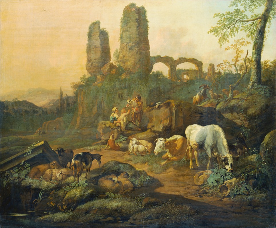 Johann Heinrich Roos - Shepherd Family Resting near an Ancient Ruin