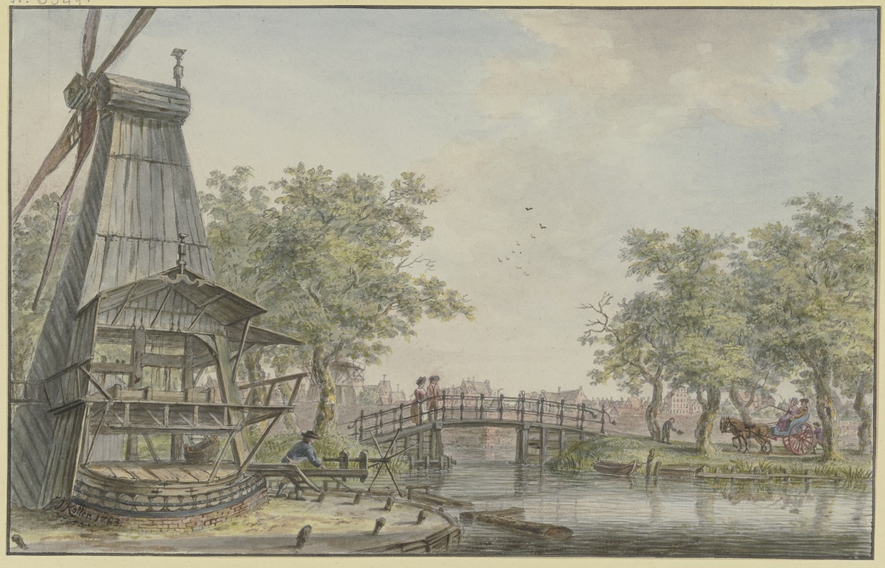 Johann Jakob Koller - Holländische Landschaft an einem Kanal, über den eine Brücke führt