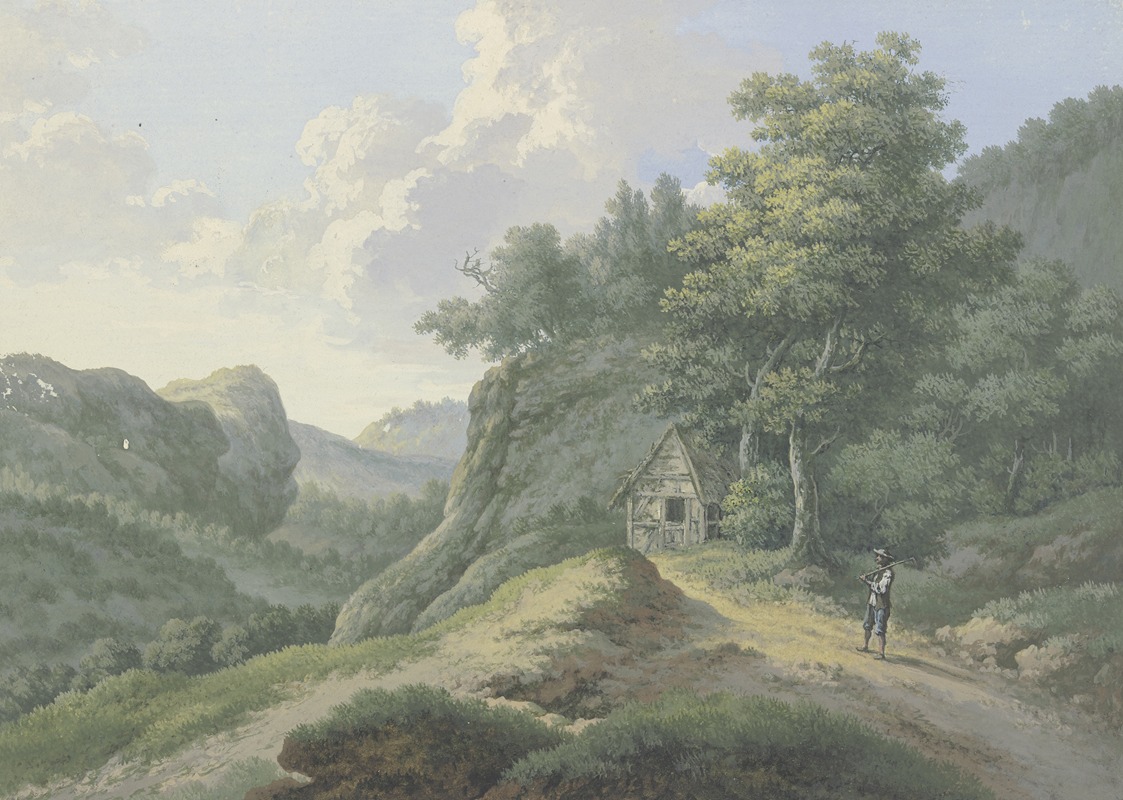 Karl Franz Kraul - Waldige Berglandschaft mit Ausblick in ein Tal