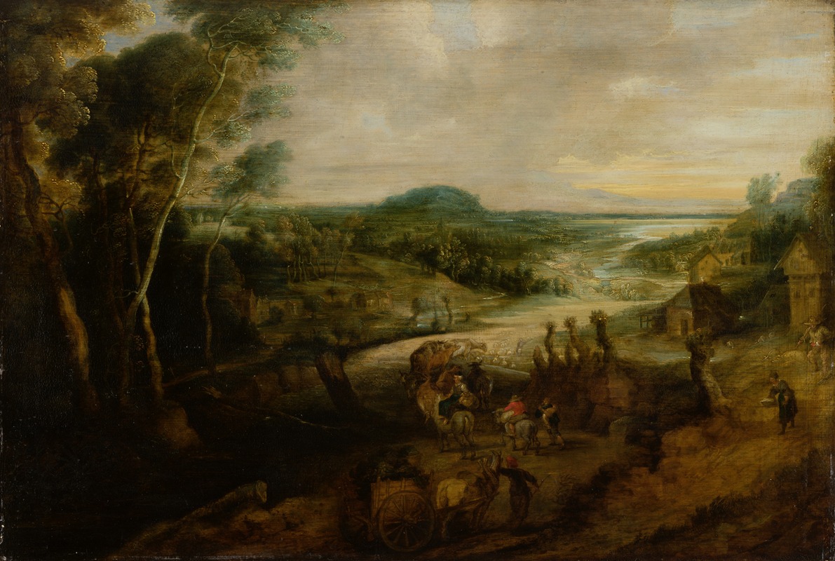 Lucas van Uden - River Landscape with Peasants on the Way to Market