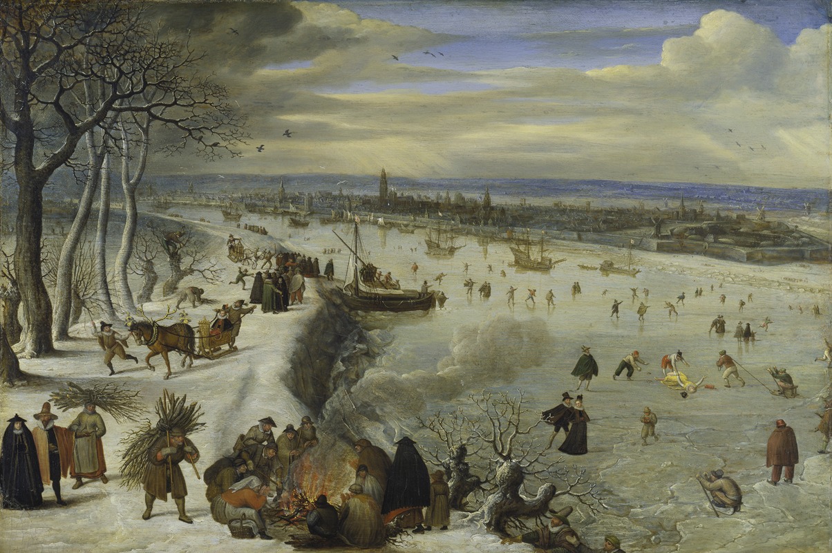 Lucas van Valckenborch - View of Antwerp with Frozen Schelde
