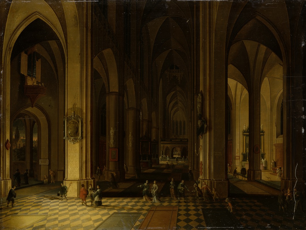 Pieter Neeffs the younger - Interior of a Gothic Church by Candlelight
