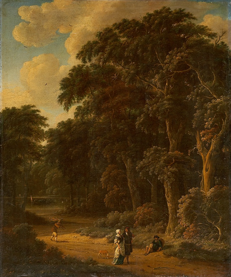 Salomon Rombouts - Forest Landscape with Forest Workers and People Strolling