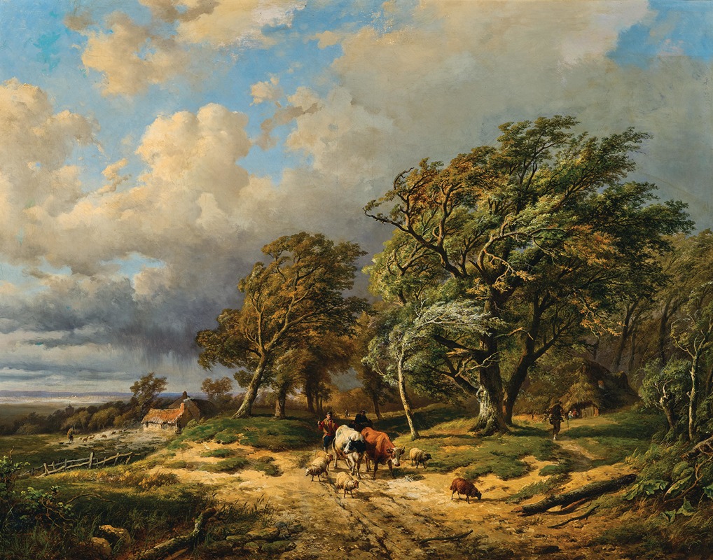 Alexander Joseph Dawaille - A Herd of Animals Returning Home before the Storm