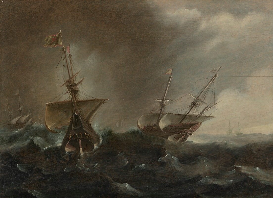 Andries van Eertvelt - Two galleons in a squall