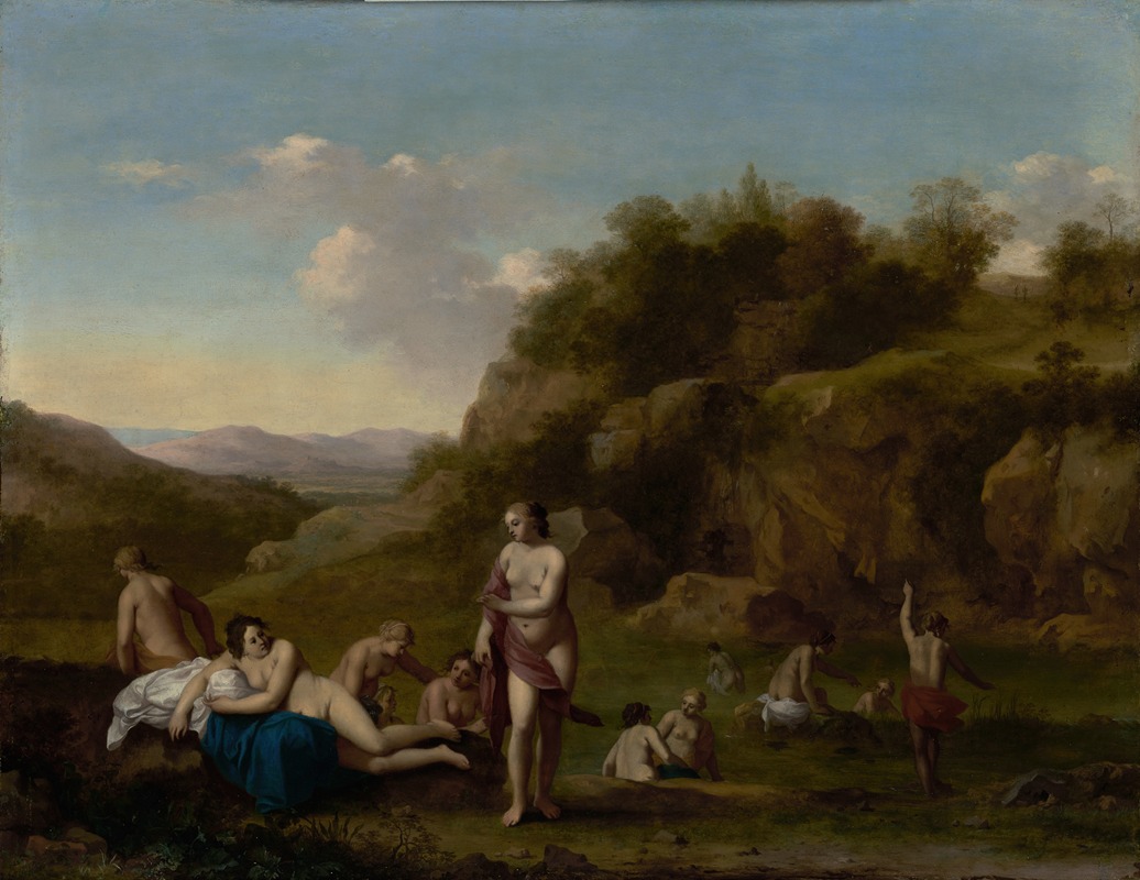 Cornelis Van Poelenburch - Landscape with Bathing Nudes
