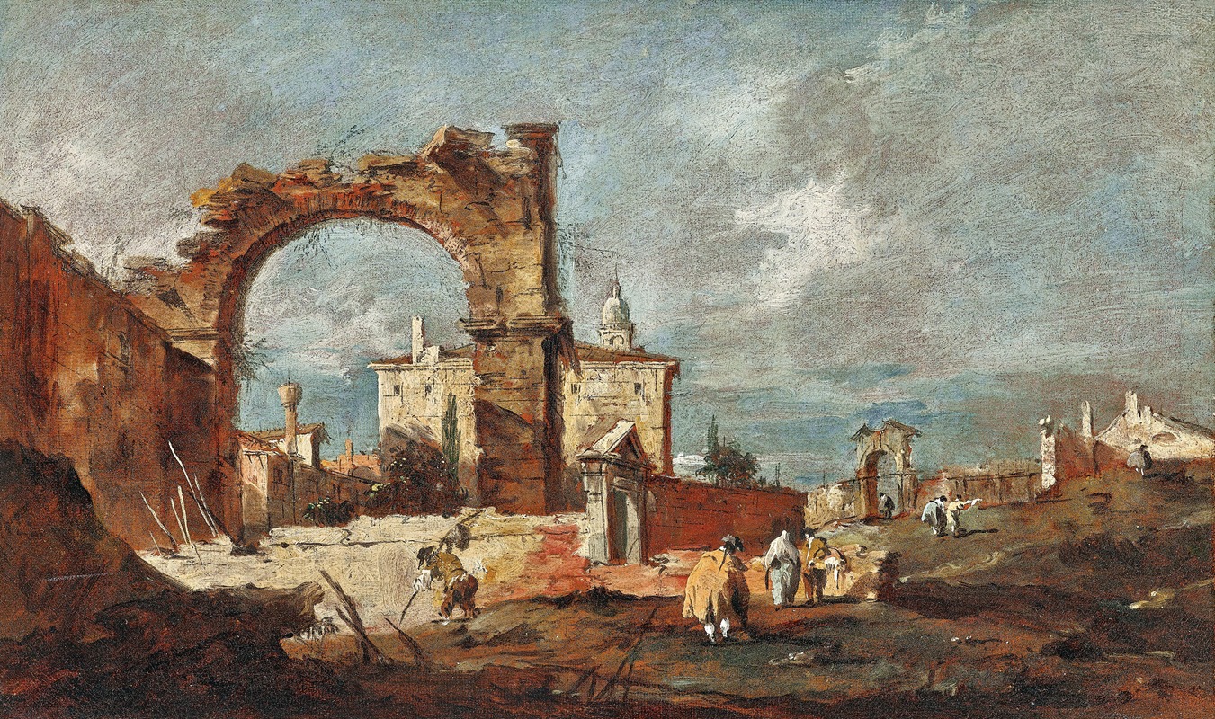 Francesco Guardi - Capriccio with a ruinous arch and a villa in the background