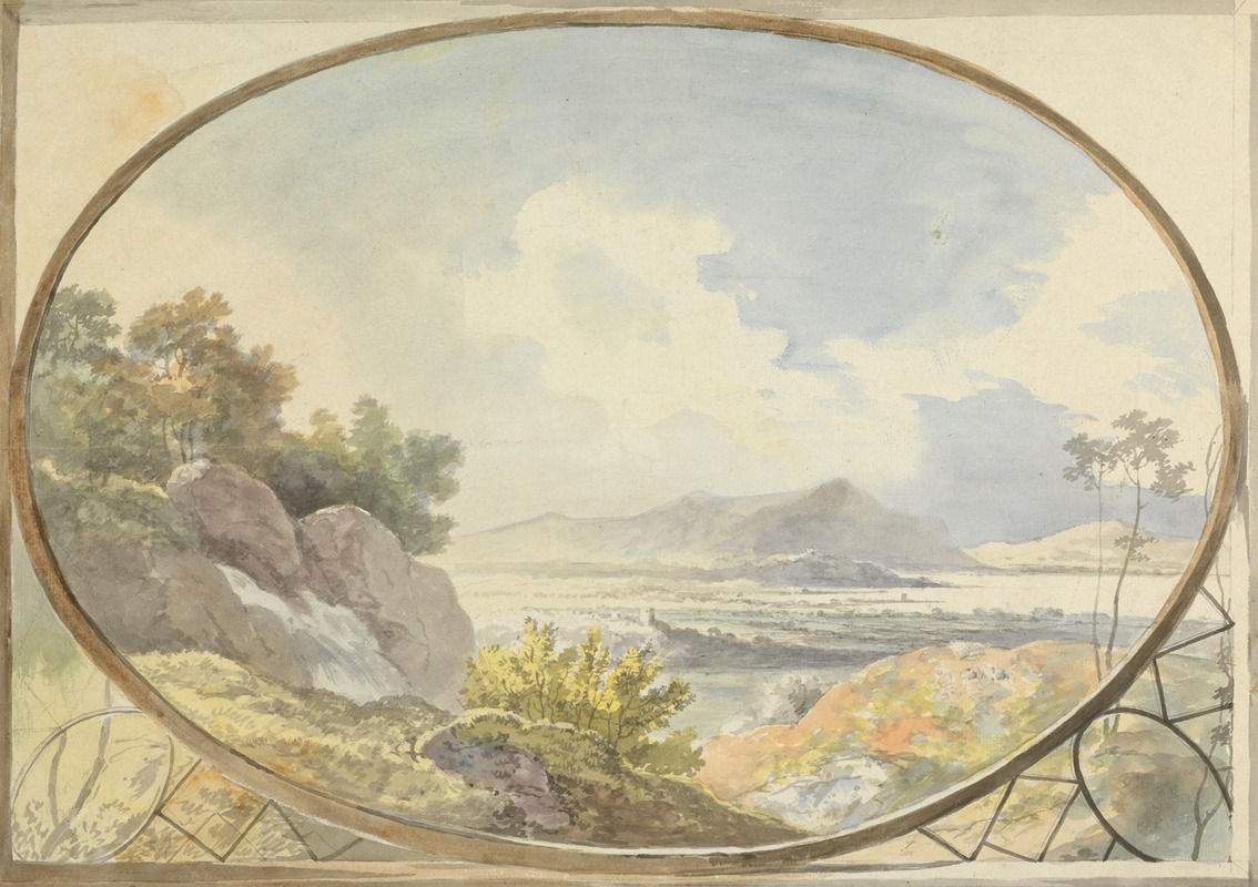 George Barret - Landscape Set in an Oval (Mountain Landscape Through an Oval Window)
