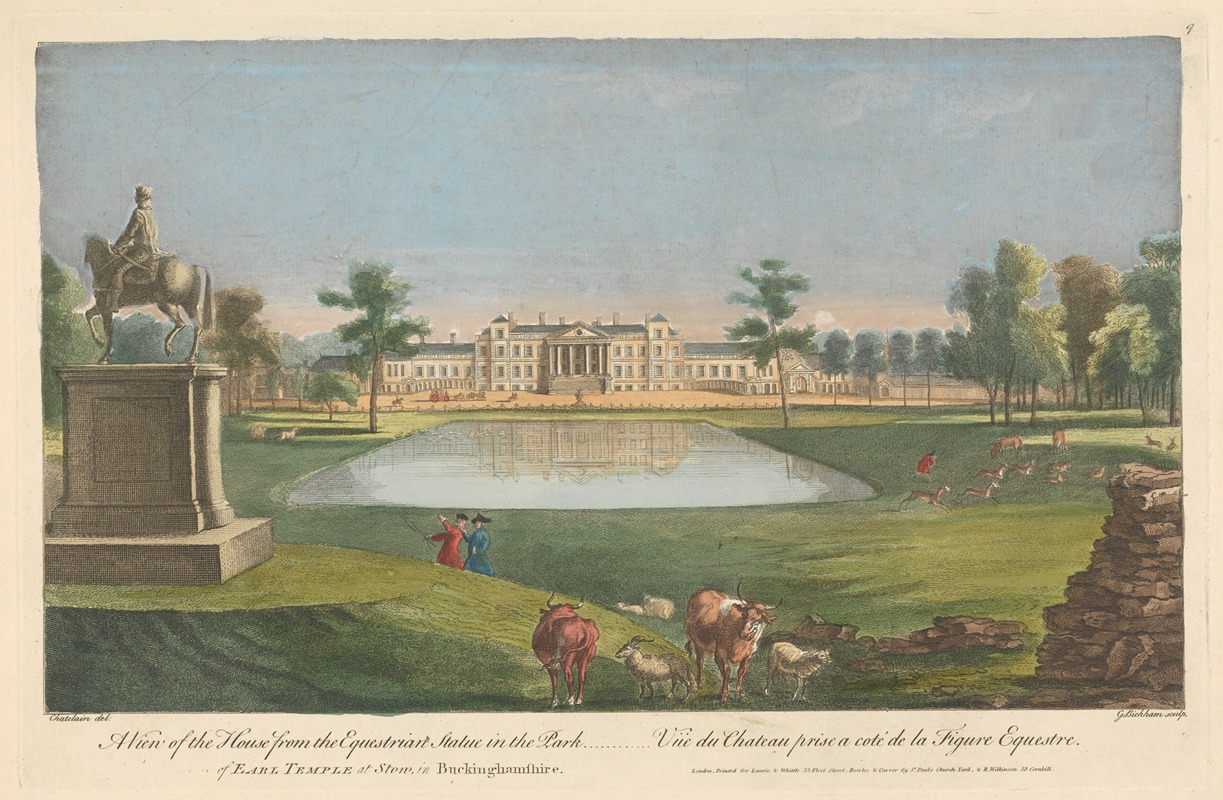 George Bickham the Elder - A View of the House from the Equestrian Statue in the Park of the Earl Temple at Stow, in Buckinghamshire