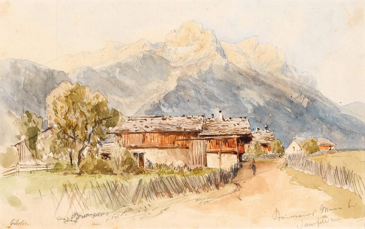 Gottfried Seelos - Farm houses at the Steinernes Meer mountains near Saalfelden