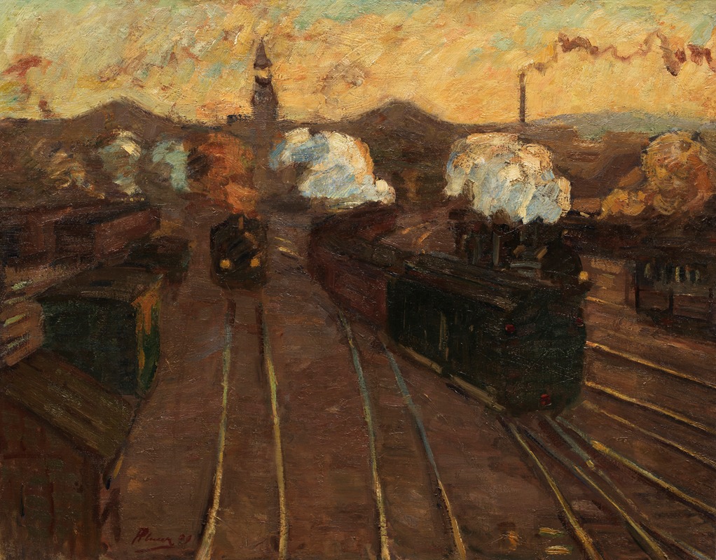 Hermann Pleuer - Vor den Einfahrtshallen des Alten Stuttgarter Bahnhofs