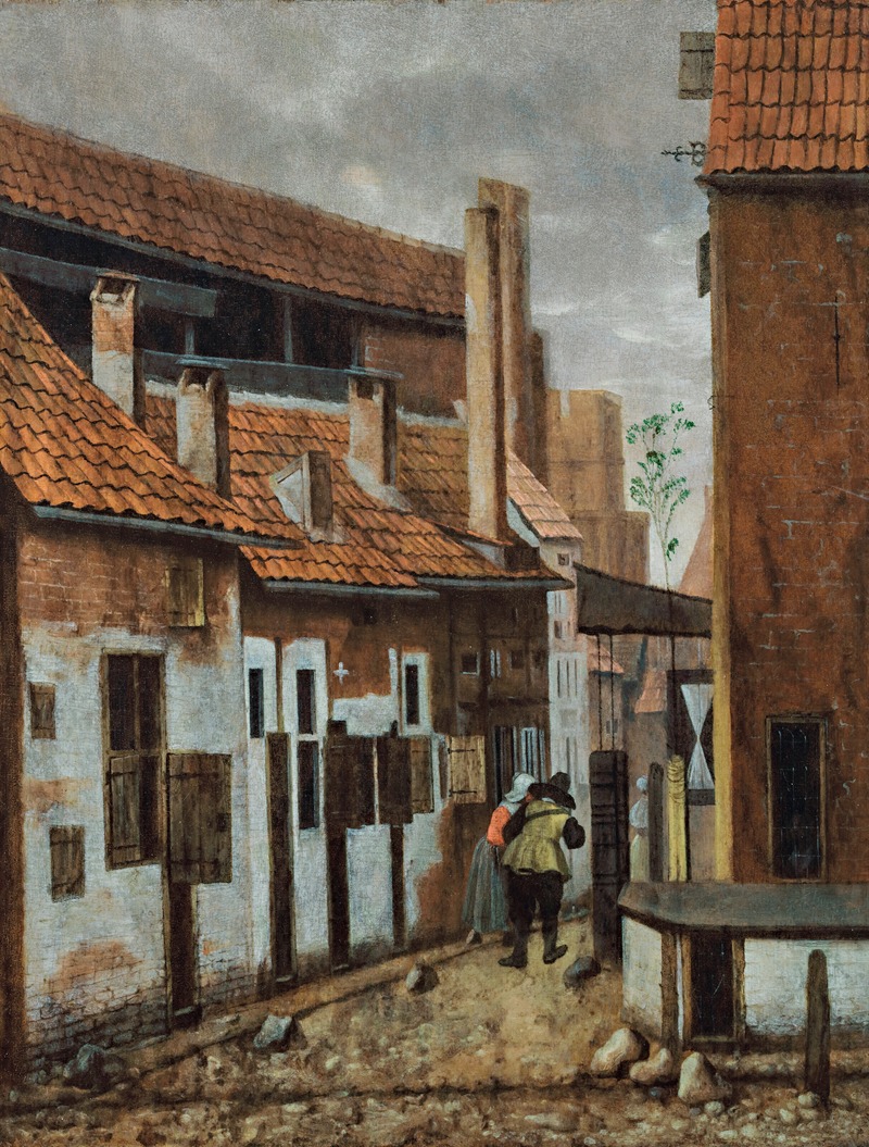 JACOBUS VREL - A street scene with figures
