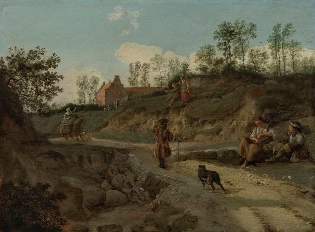 Jan van der Heyden - A rural landscape, with figures conversing