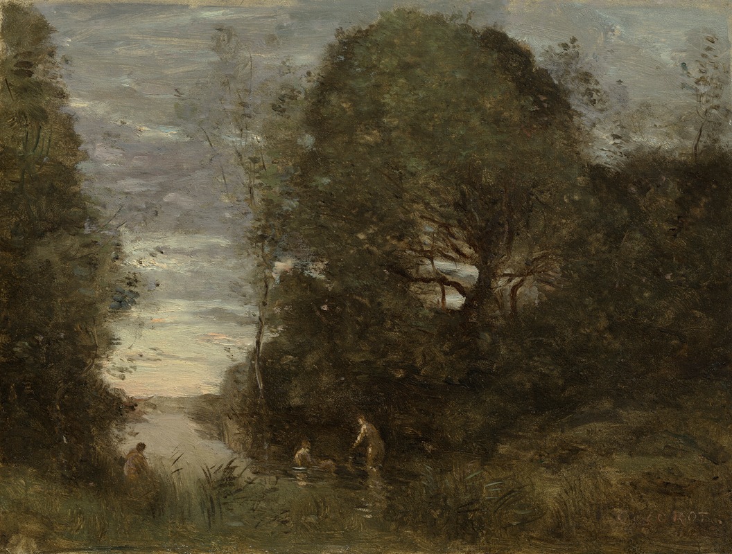 Jean-Baptiste-Camille Corot - Baigneuses dans une crique boisée