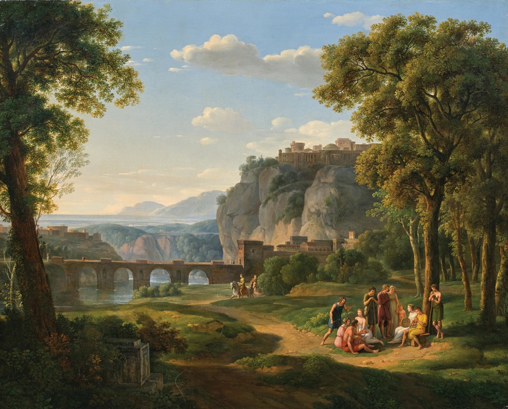 Johann Nepomuk Schödlberger - An Arcadian Landscape with a Bridge