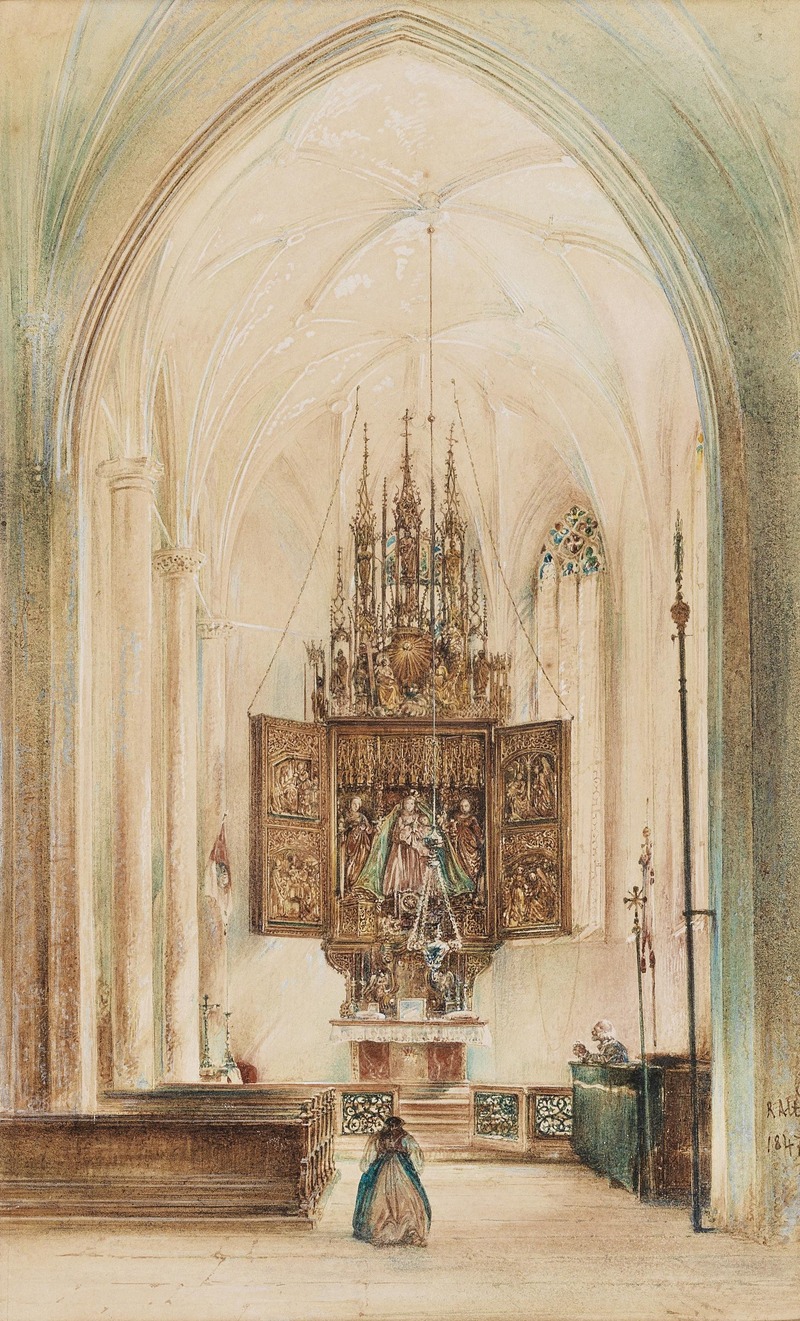 Rudolf von Alt - The Marian altar in the church of Hallstatt