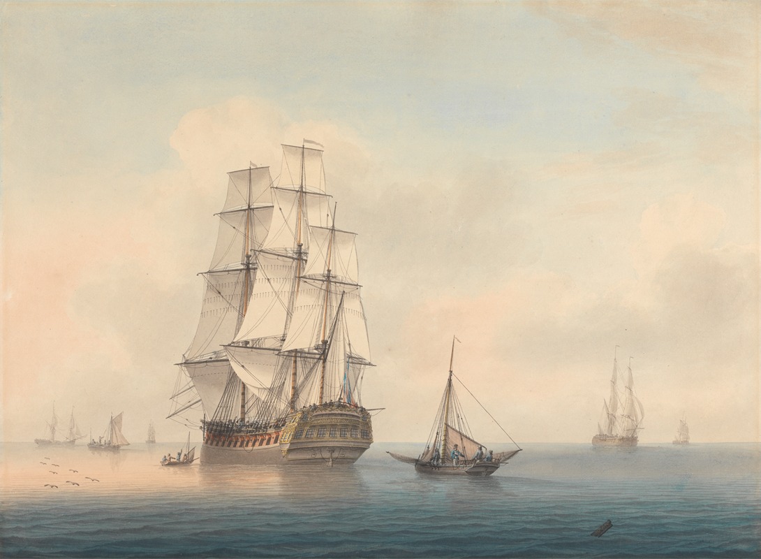 Samuel Atkins - A Warship Preparing to Leave the Anchorage